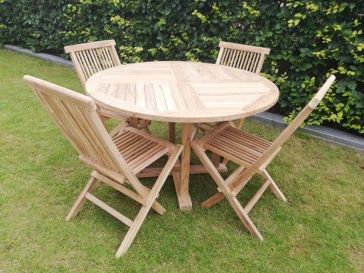 Table pliable de jardin en teck avec 4 chaises en teck : Horta