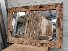 Rechthoekige spiegel met teakstukken 120 cm x 80 cm