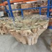 Exclusieve teakwortel eettafel 150 cm Table à manger exclusive en racine de teck 150 cm (sans plateau en verre)