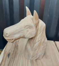 SB-STAT-HOR_T040 Paardekop in Teak Hout H 40cm