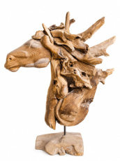 SB-STAT-HOR_T080 Tête de Cheval en Teck sur Pied - 55 x 18 x 80 cm