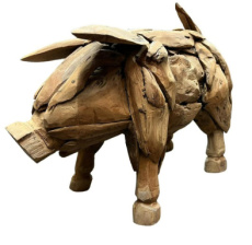 SB-STAT-PIG Handgemaakt Teak Varken van 65 cm – Weerbestendig & Uniek