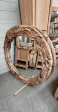 Spiegel met teakstukken rond D 120 cm Teak spiegel met stukken D 120 cm