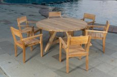 Teakhouten tuintafel met 5 stoelen D 110 cm CERAM Teakhouten tuintafel met 5 stoelen D 110 cm CERAM